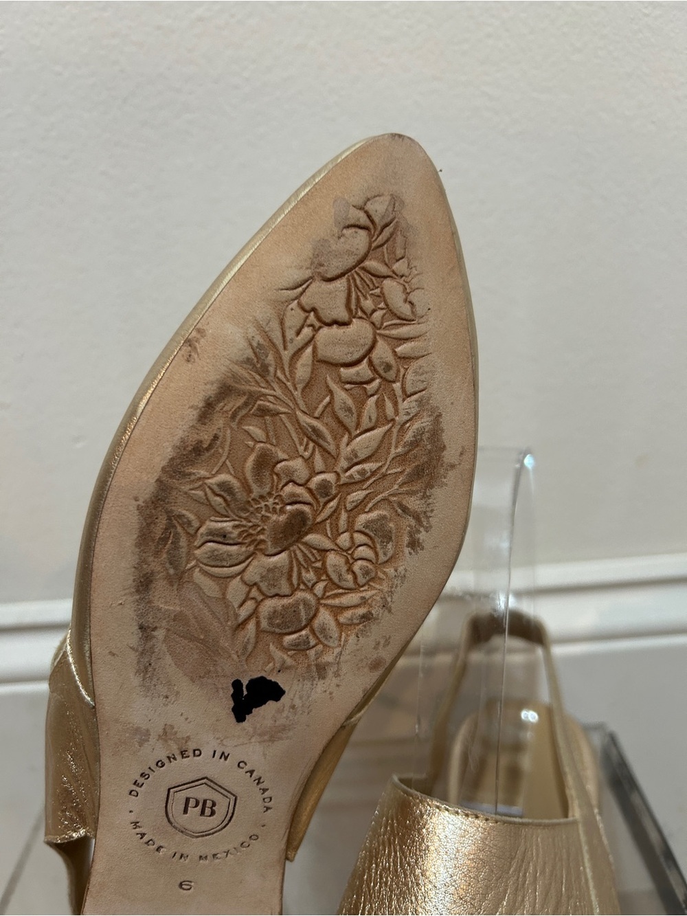 Poppy Barley Gold Metallic Pointed Toe Slingback Flats Size 6 - Picture 6 of 7
